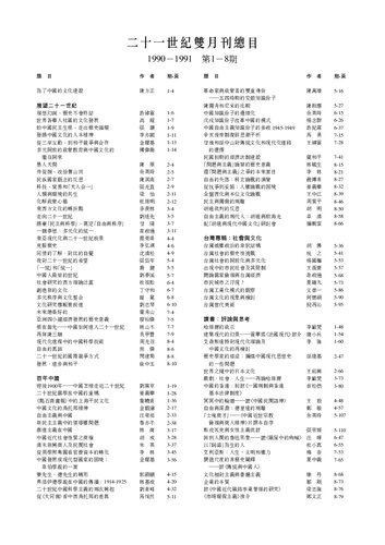 《二十一世纪》双月刊 1990–2019 第1–176期 总目