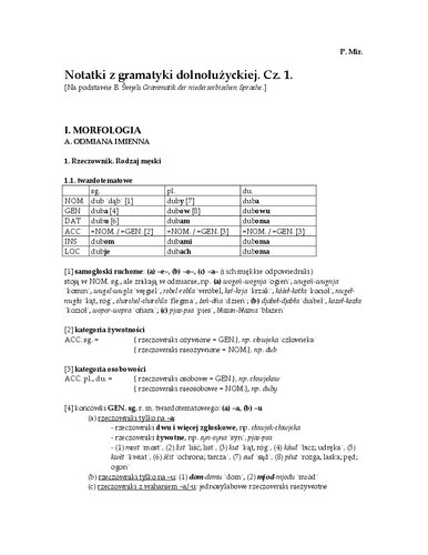 Notatki z gramatyki dolnołużyckiej