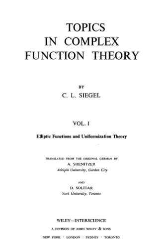 Topics in Complex Function Theory, Vol. 1: Elliptic Functions and Uniformization Theory