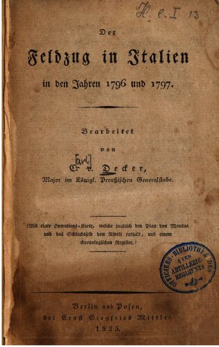 Der Feldzug in Italien in den Jahren 1796 und 1797