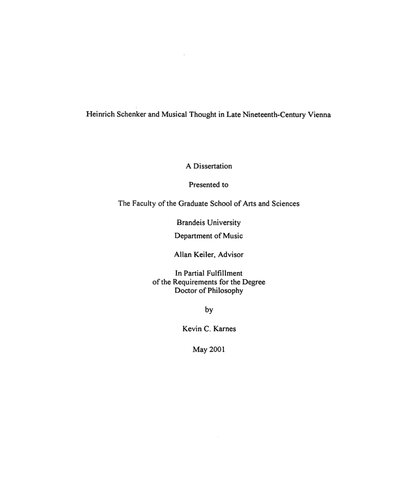 Heinrich Schenker and Musical Thought in Late Nineteenth-Century Vienna