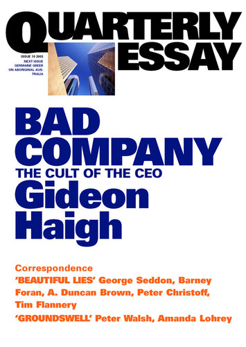 Quarterly Essay 10 Bad Company: The Cult of the CEO