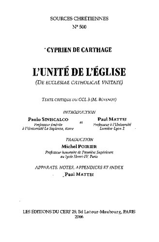L'Unité de l’Église catholique / De Ecclesiae catholicae unitate