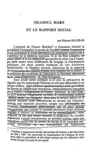 Gramsci, Marx et le rapport social