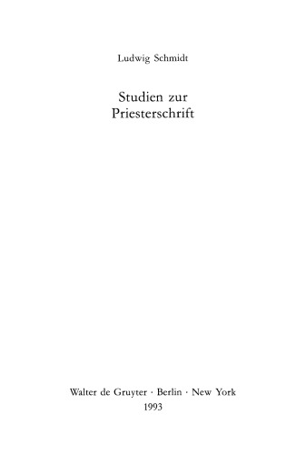 Studien Zur Priesterschrift