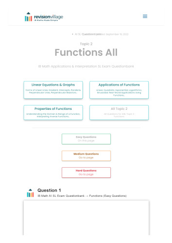 Revision village Math AI SL - Functions - Easy Difficulty Questionbank