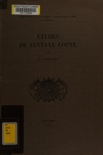 Etudes de Syntaxe Copte