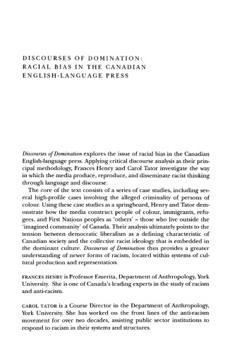 Discourses of Domination: Racial Bias in the Canadian English-Language Press