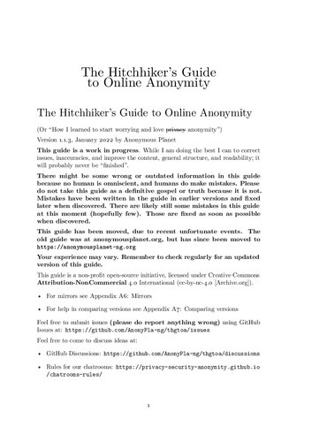 The Hitchhiker’s Guide to Online Anonymity