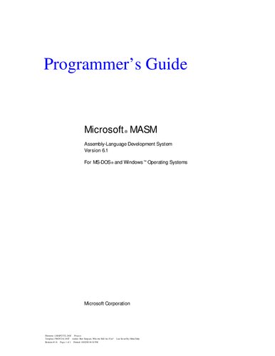 Microsoft ® MASM Assembly-Language Development System Version 6.1 For MS-DOS ® and Windows ™ Operating Systems