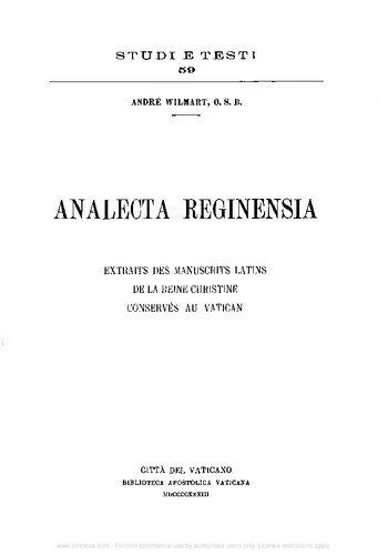 Analecta Reginensia. Extraits des manuscrits latins de la reine Christine conservés au Vatican