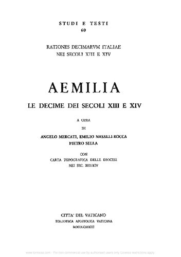 Rationes decimarum Italiae nei secoli XIII e XIV. Aemilia