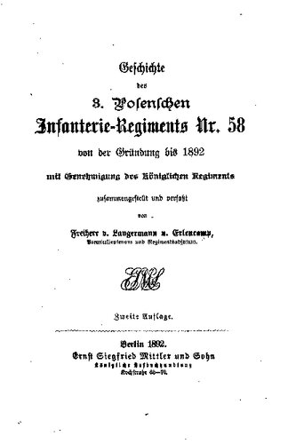 Geschichte des 3. Posenschen Infanterie-Regiments Nr. 58 von der Gründung bis 1892