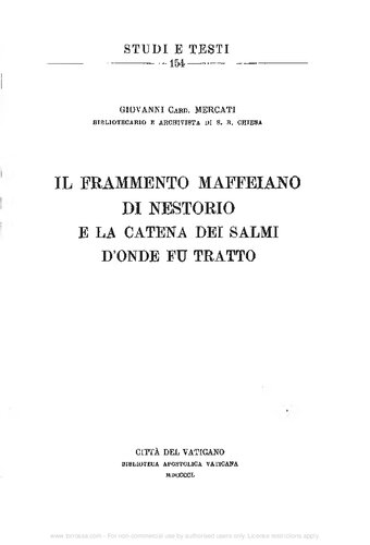 Il frammento Maffeiano di Nestorio e la catena dei Salmi donde fu tratto