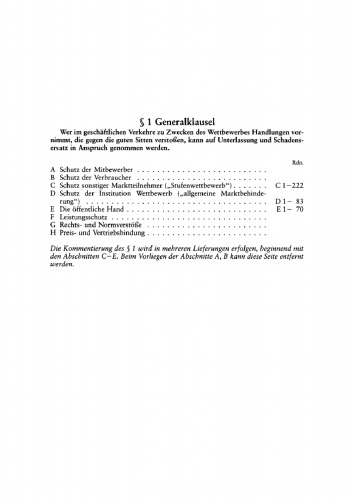 UWG: Lieferung 11 § 1 Abschnitte C, D, E