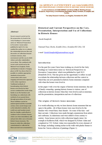 The artifact, its context, and their narrative: Multidisciplinary conservation in historic house museums