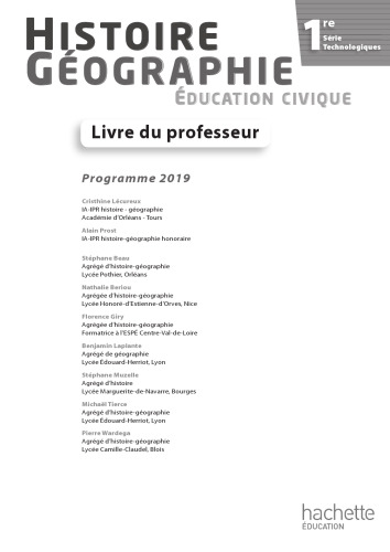 Histoire-Géographie-EMC 1re séries technologiques - Livre du professeur - Éd. 2019