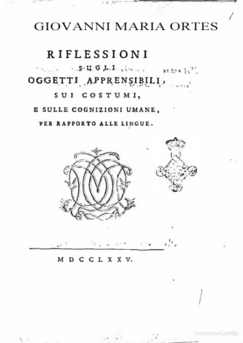 Riflessioni sugli oggetti apprensibili, sui costumi, e sulle cognizioni umane, per rapporto alle lingue