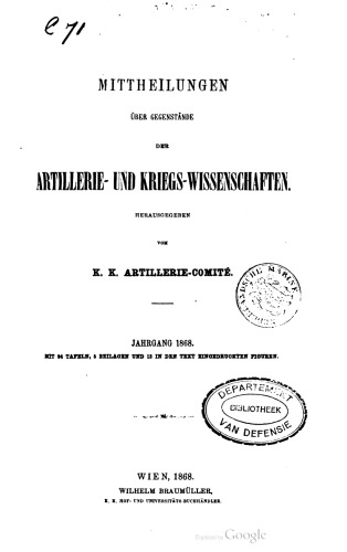 Mitteilungen über Gegenstände der Artillerie- und Kriegs-Wissenschaften