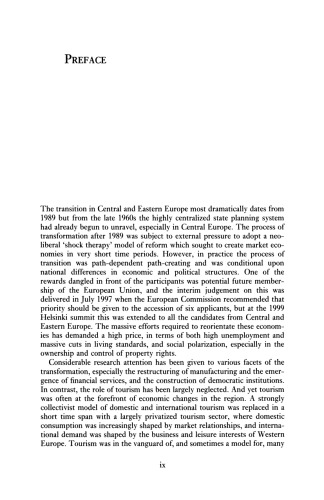 Tourism in Transition: Economic Change in Central Europe