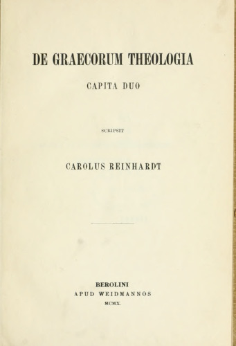 De Graecorum Theologia. Capita Duo