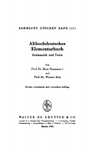 Althochdeutsches Elementarbuch: Grammatik und Texte