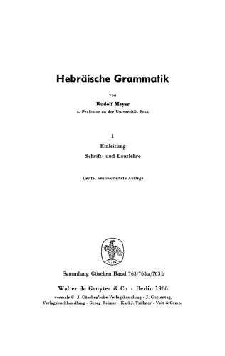 Hebräische Grammatik: Band 1 Einleitung, Schrift- und Lautlehre