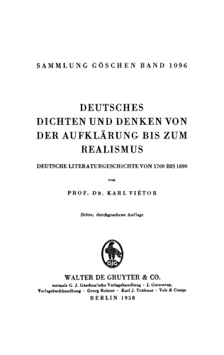 Deutsches Dichten und Denken von der Aufklärung bis zum Realismus: Deutsche Literaturgeschichte von 1700 bis 1890