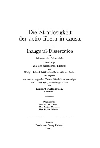 Die Straflosigkeit der actio libera in causa
