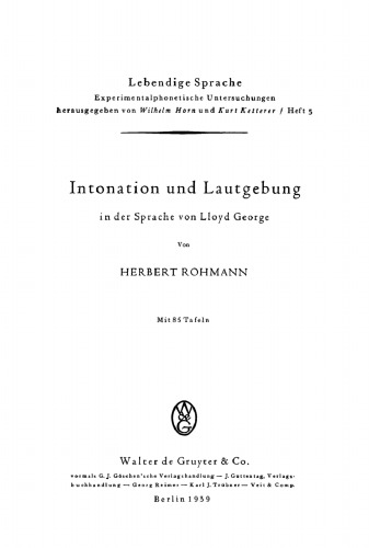 Intonation und Lautgebung in der Sprache von Lloyd George