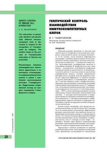 Генетический контроль взаимодействия иммунокомпетентных клеток