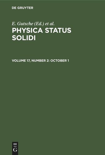 Physica status solidi: Volume 17, Number 2 October 1