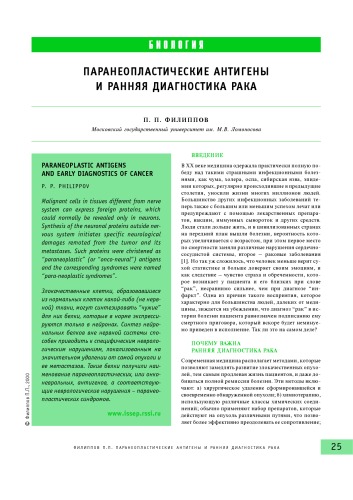 Паранеопластические антигены и ранняя диагностика рака