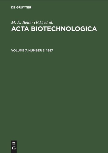 Acta Biotechnologica: Volume 7, Number 3 1987