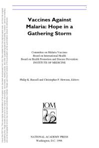 Vaccines Against Malaria