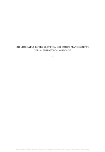 Bibliografia retrospettiva dei fondi manoscritti della Biblioteca Vaticana
