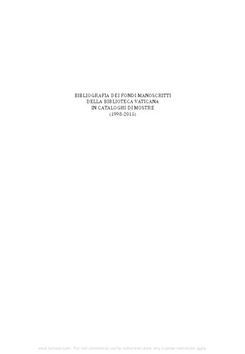 Bibliografia dei fondi manoscritti della Biblioteca Vaticana in cataloghi di mostre (1998-2015)