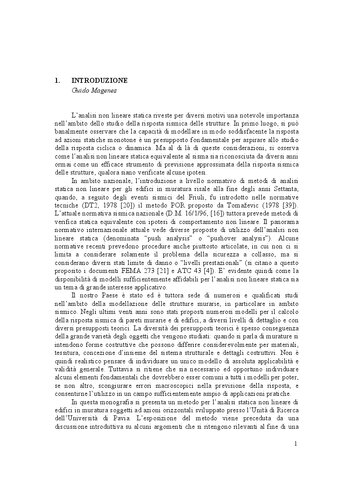 Metodi Semplificati per l'Analisi Sismica Non Lineare di Edifici in Muratura
