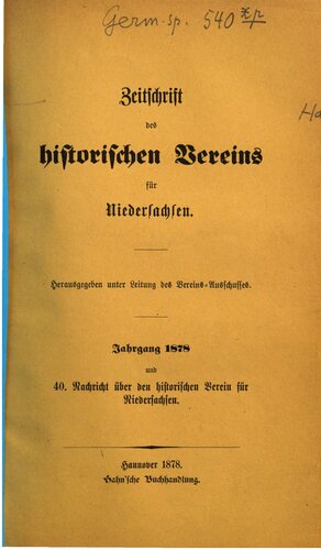 Zeitschrift des Historischen Vereins für Niedersachsen