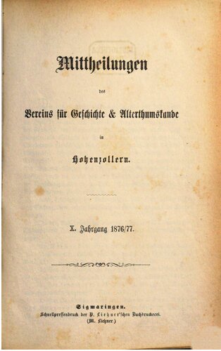 Mitteilungen des Vereins für Geschichte und Altertumskunde in Hohenzollern