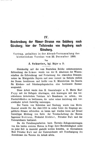 Beschreibung der Römer-Straße von Salzburg nach Günzburg, hier der Teilstrecke von Augsburg nach Günzburg