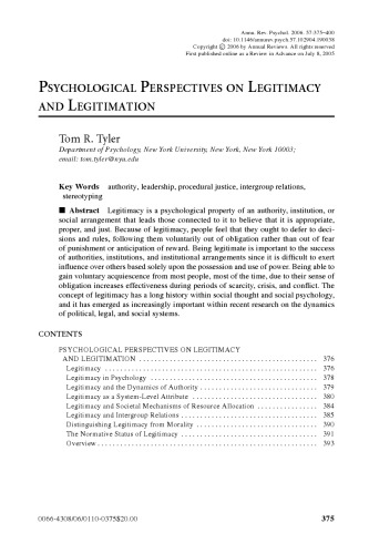 PSYCHOLOGICAL PERSPECTIVES ON LEGITIMACY AND LEGITIMATION
