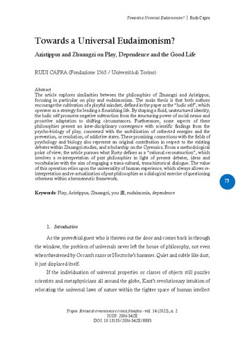 Towards a Universal Eudaimonism ? Aristippus and Zhuangzi on Play, Dependence and the Good Life