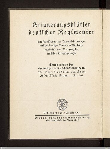 Das Königlich Preußishe Feldartillerie-Regiment Nr. 241