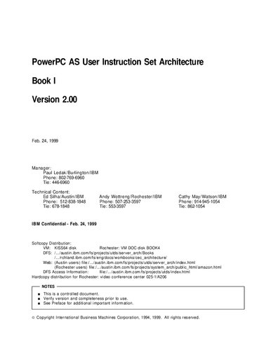 PowerPC AS User Instruction Set Architecture Book I Version 2.00