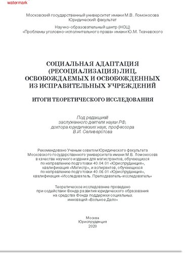 Социальная адаптация (ресоциализация) лиц, освобождаемых и освобожденных из исправительных учреждений: итоги теоретического исследования : для магистрантов, обучающихся по направлению подготовки 40.04.01 "Юриспруденция", квалификация "Магистр", и аспирантов, обучающихся по направлению подготовки 40.06.01 "Юриспруденция", квалификация "Исследователь. Преподаватель-исследователь"