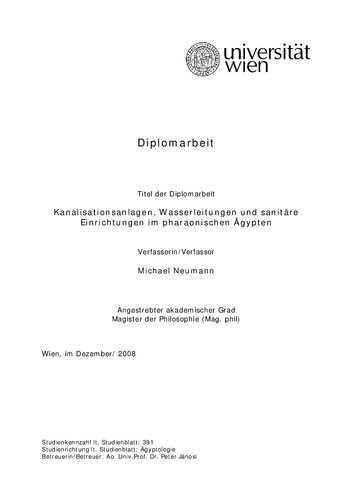 Kanalisationsanlagen, Wasserleitungen und sanitäre Einrichtungen im pharaonischen Ägypten