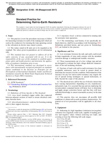 ASTM G165-99 Standard Practice for Determining Rail-to-Earth Resistance