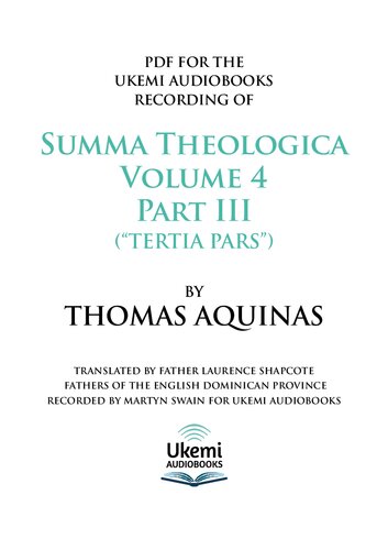 Summa Theologica (vol. 4): Part III (Tertia Pars)
