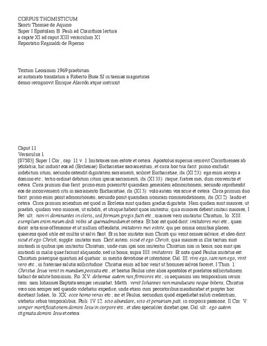 Super I Epistolam B. Pauli ad Corinthios lectura a capite XI ad caput XIII versiculum XI